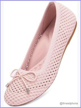 Mesh Ballet Flats Round Toe Foldable Dressy Shoes with Bow-Knot Knit Flats